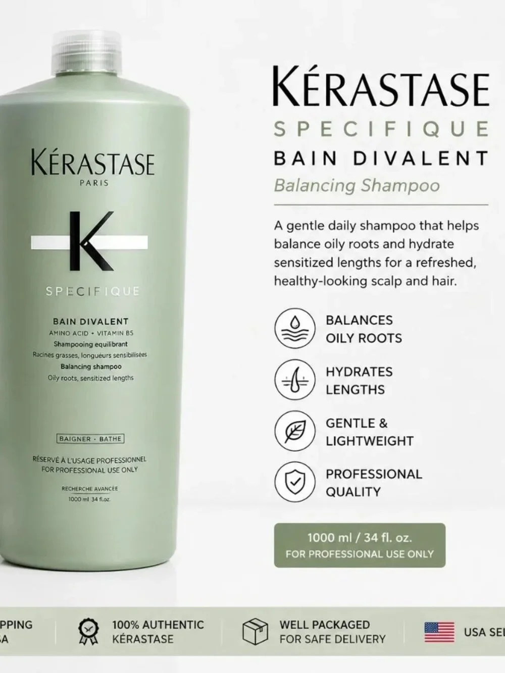 Kerastase Bain Divalent Shampoo 1000mL / 33.8oz Salon Size Balancing NEW